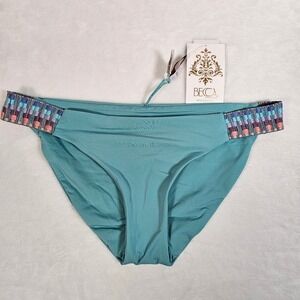 BECCA Tab Side Bottom Teal Geometric Print Swimsuit Bikini Bottoms Small